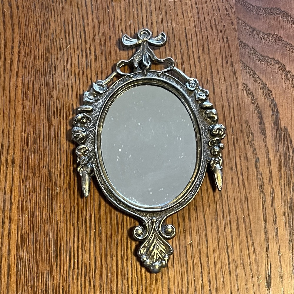 Vintage Made Italy Brass Ornate Oval Wall Mirror Floral Decor Bow Shabby Chic